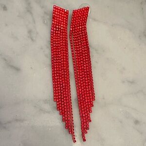 Elegant Red Beaded Dangle Earrings